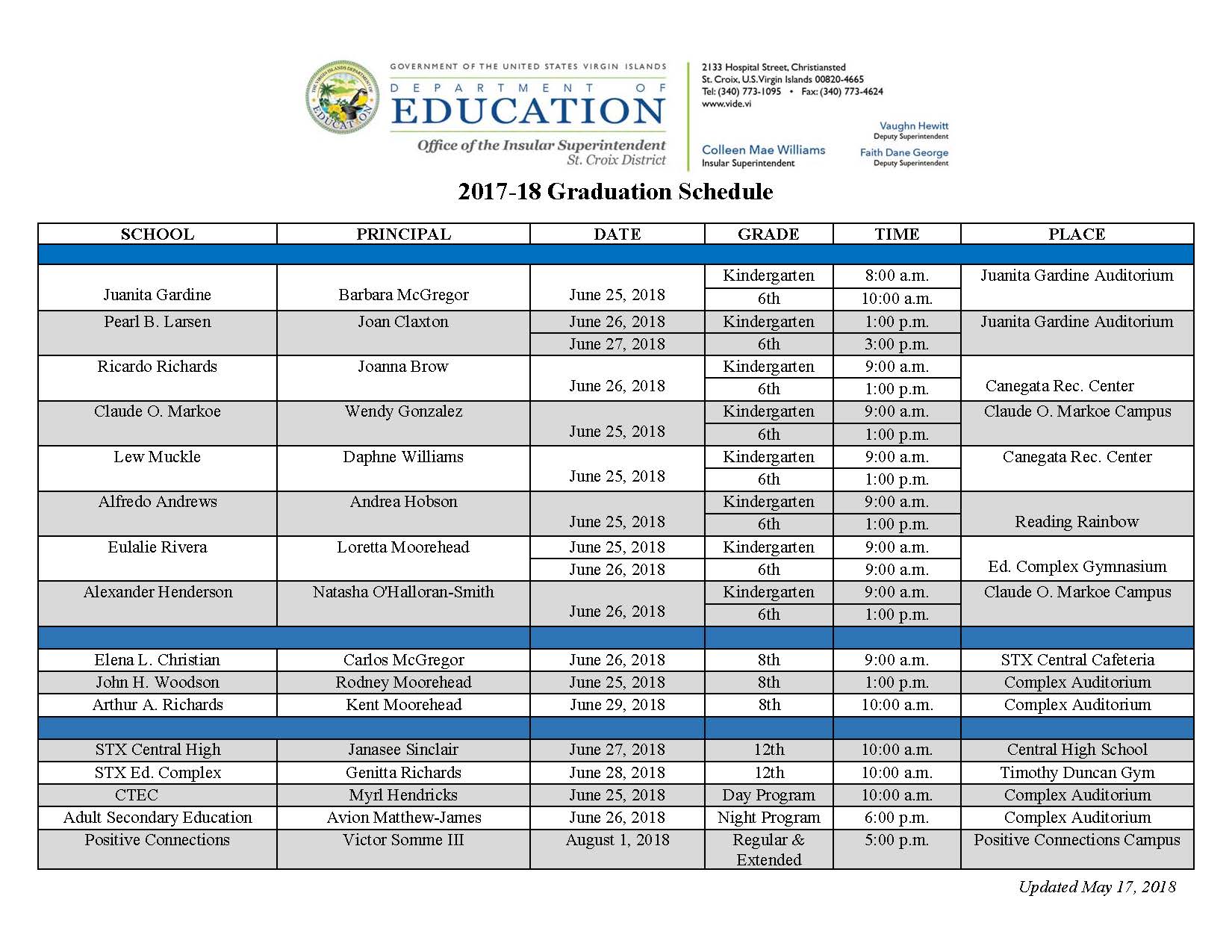 [1542] Class of 2018 Graduation Schedule Home Slide